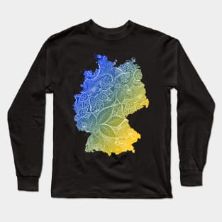 Colorful mandala art map of Germany with text in blue and yellow Long Sleeve T-Shirt